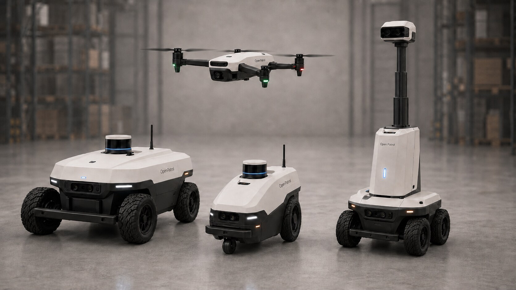OpenPatrol Rover One, TriScout, four-rotor AirScout and Sentinel Rev-A product family